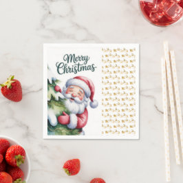 Lustiger süßer Weihnachtsmann mit Baum und Typogra Serviette