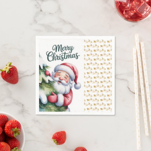 Lustiger süßer Weihnachtsmann mit Baum und Typogra Serviette (Beispiel)