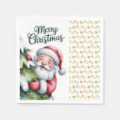 Lustiger süßer Weihnachtsmann mit Baum und Typogra Serviette (Vorderseite)