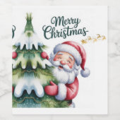 Lustiger süßer Weihnachtsmann mit Baum und Typogra Weinetikett (Einzelnes Label)