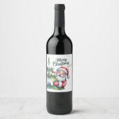 Lustiger süßer Weihnachtsmann mit Baum und Typogra Weinetikett (Vorderseite)