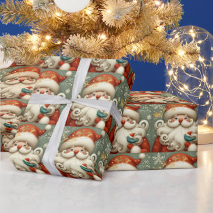Lustiger süßer Weihnachtsmann mit kleinem Vogel Geschenkpapier