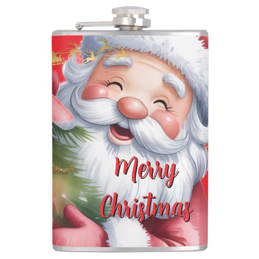 Lustiger süßer Weihnachtsmann & Typografie Flachmann (Vorderseite)