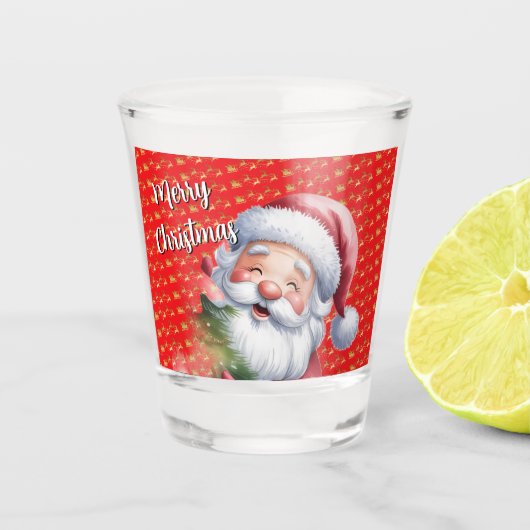 Lustiger süßer Weihnachtsmann & Typografie Schnapsglas (Vorderseite)