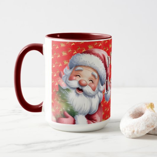 Lustiger süßer Weihnachtsmann & Typografie Tasse (Mit Donut)