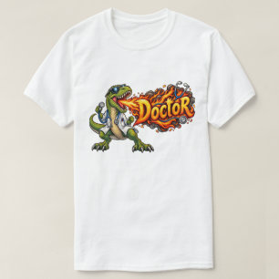 Lustiger T-Rex-Arzt atmet Feuer Dinosaurier-Arzt T-Shirt