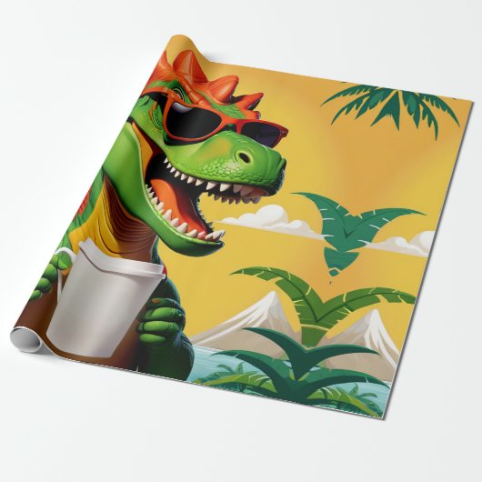 Lustiger T-Rex-Dinosaur Geschenkpapier (Ungerollt)