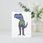 Lustiger T-Rex Dinosaur mit Hosenträgern Postkarte (Stehend Vorderseite)