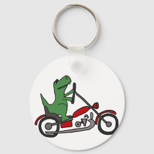 Lustiger T-rex Dinosaurier auf rotem Motorrad Schlüsselanhänger