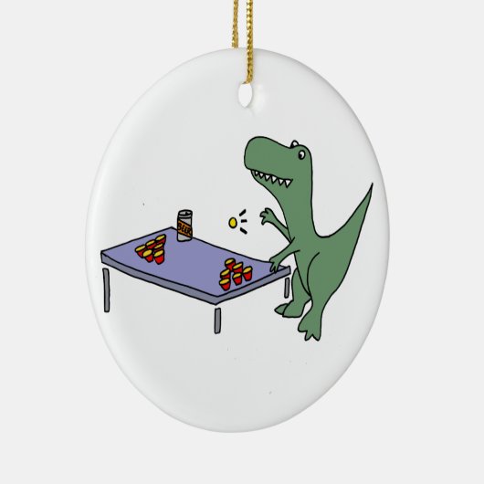 Lustiger T-Rex Dinosaurier, der Bier Pong spielt Keramik Ornament (Rechts)