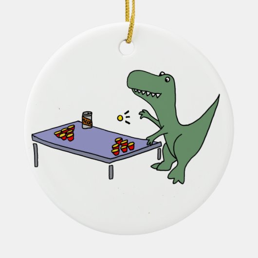 Lustiger T-Rex Dinosaurier, der Bier Pong spielt Keramik Ornament (Vorne)