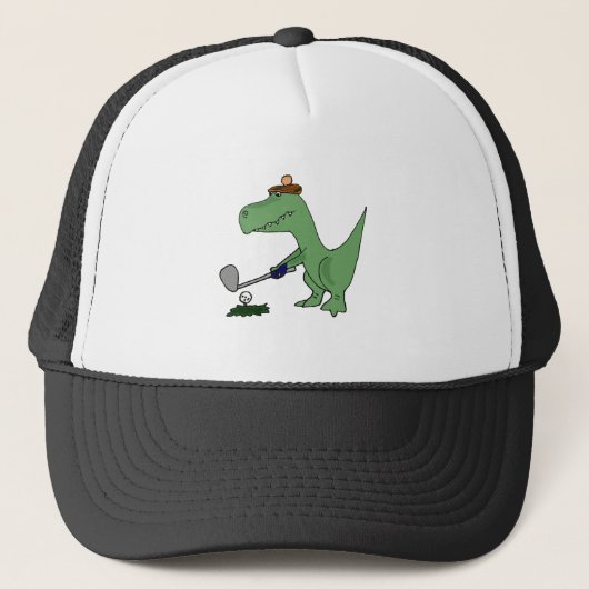 Lustiger T-Rex Dinosaurier, der Golf spielt Truckerkappe (Vorderseite)