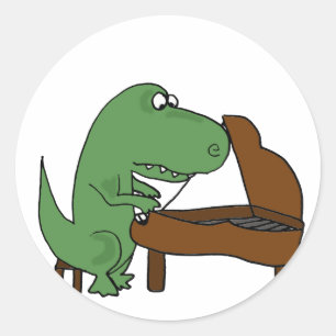 Lustiger T-Rex Dinosaurier, der Klavier spielt Runder Aufkleber