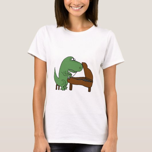 Lustiger T-Rex Dinosaurier, der Klavier spielt T-Shirt (Vorderseite)