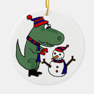 Lustiger T-Rex Dinosaurier-GebäudeSnowman Keramikornament