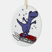 Lustiger T-rex Dinosaurier-Sledding Cartoon Keramikornament (Rechts)