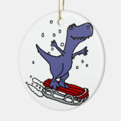 Lustiger T-rex Dinosaurier-Sledding Cartoon Keramikornament (Links)