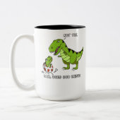 Lustiger T-Rex Dinosaurier-Vater tut Gott Zweifarbige Tasse (Links)