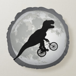 Lustiger T-Rex fährt Fahrrad Rundes Kissen