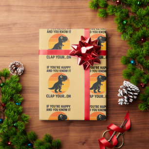 Lustiger T-Rex-Klapper-Dein-Oh-Retro-Dinosaurier-W Geschenkpapier