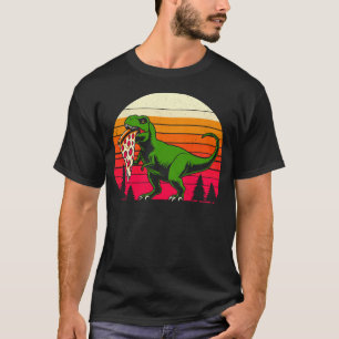 Lustiger T Rex Pizza Retro Sonnenuntergang Dinosau T-Shirt