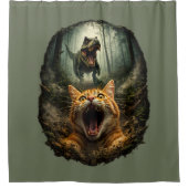 Lustiger T-Rex & schreiende Katze Meme Duschvorhang (Vorderseite)