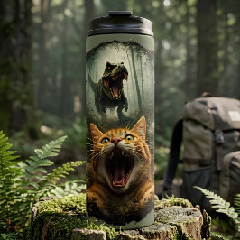 Lustiger T-Rex & schreiende Katze Meme Thermosbecher