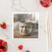 Lustiger Tassengesicht mit Teebeutel und Zitat Serviette (Beispiel)