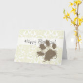 Lustiger Tatzen-Druck auf Elfenbein-Damast-Muster Karte (Gelbe Blume)