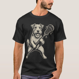 Lustiger Terrier spielt Lacrosse Sport Vintage Hun T-Shirt