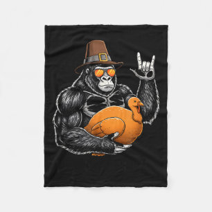Lustiger Thanksgiving Gorilla hält Truthahn Lgrim Fleecedecke