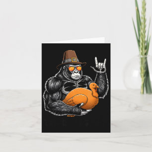 Lustiger Thanksgiving Gorilla hält Truthahn Lgrim Karte