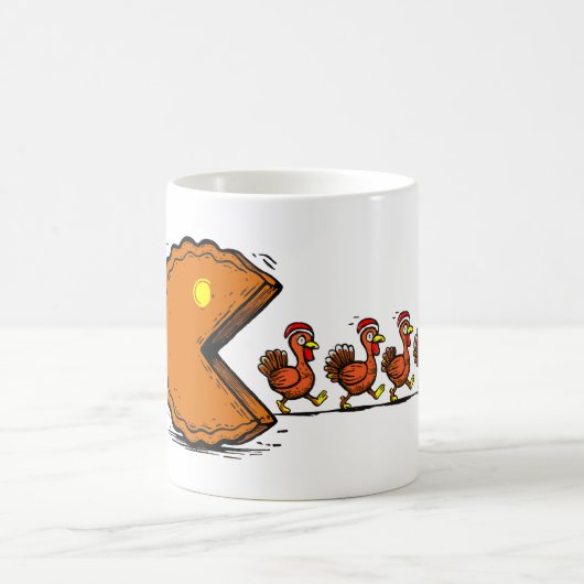 Lustiger Thanksgiving-Pie-essender Truthahn Retro- Kaffeetasse (Mittel)