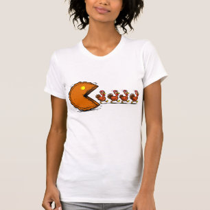 Lustiger Thanksgiving-Pie-essender Truthahn Retro- T-Shirt
