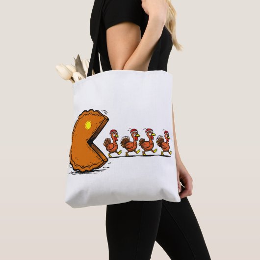 Lustiger Thanksgiving-Pie-essender Truthahn Retro- Tasche (Von Nahem)