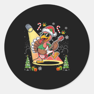 Lustiger Thanksgiving-Santa-Hut Truthahn Rockstar Runder Aufkleber