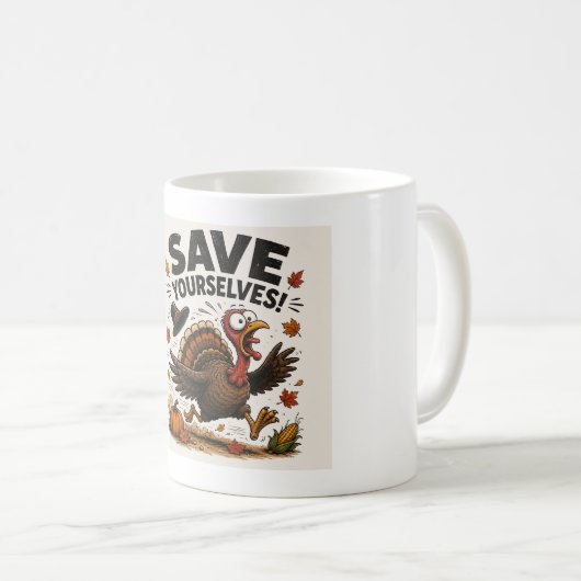 Lustiger Thanksgiving-Truthahn-Becher – "Rettet eu Kaffeetasse (VorderseiteRechts)