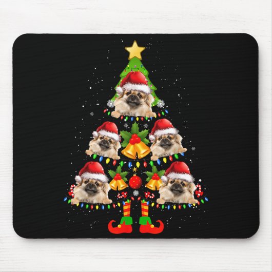 Lustiger Tibetan Spaniel Weihnachtslichter Baum Hu Mousepad (Vorne)
