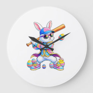 Lustiger Tie Dye Kaninchen Baseball Osterhase Männ Große Wanduhr