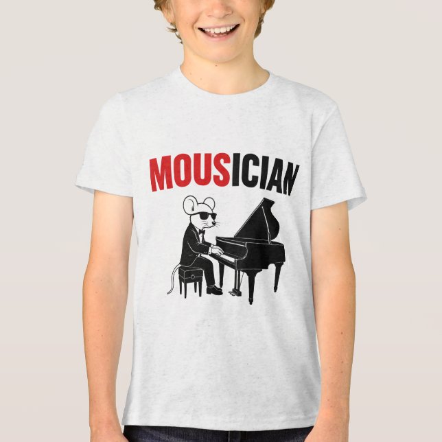 Lustiger Tierwitz Maus Pianist Tri-Blend Shirt (Vorderseite)
