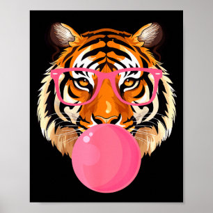 Lustiger Tiger Gles Bläst Bubble Gum Süßes Tigerge Poster