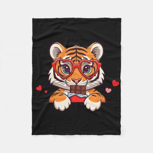 Lustiger Tiger Herz Schokolade Valentinstag Tiger Fleecedecke (Vorderseite)
