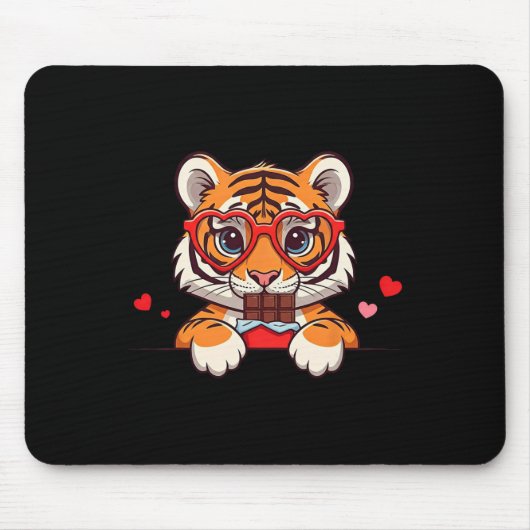 Lustiger Tiger Herz Schokolade Valentinstag Tiger  Mousepad (Vorne)