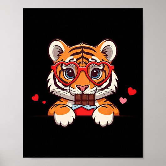 Lustiger Tiger Herz Schokolade Valentinstag Tiger Poster (Vorne)