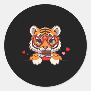 Lustiger Tiger Herz Schokolade Valentinstag Tiger Runder Aufkleber