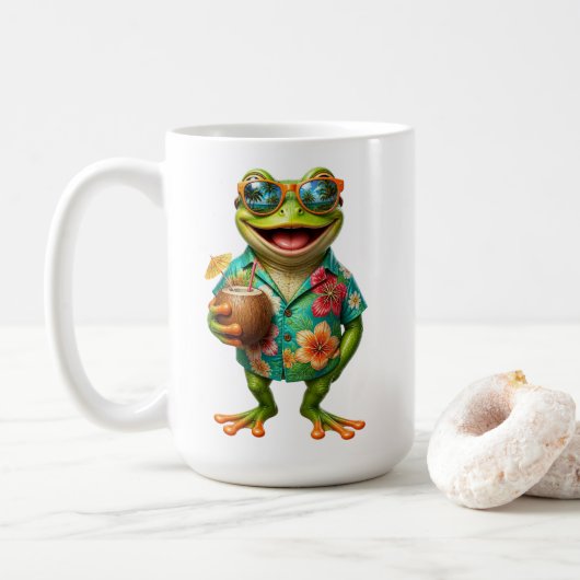 Lustiger tropischer Frosch Kaffeebecher | Cooler F Kaffeetasse (Mit Donut)
