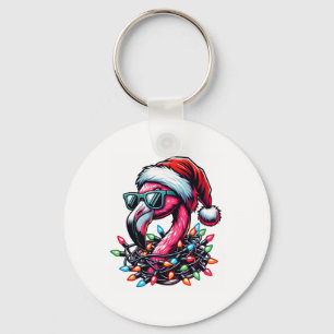 Lustiger tropischer rosa Flamingo Weihnachten im J Schlüsselanhänger