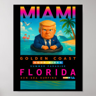Lustiger Trump auf schwimmendem gelben Enten-Schwi Poster