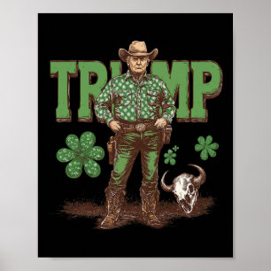 Lustiger Trump St Pattys Western Cowboy Trump Sham Poster