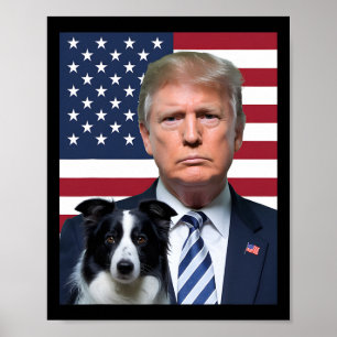Lustiger Trump und Border Collie Hund USA-Flagge W Poster